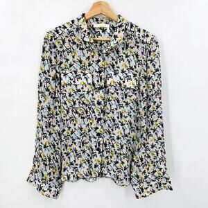 Chloe Blue Floral Button Down Collared Blouse